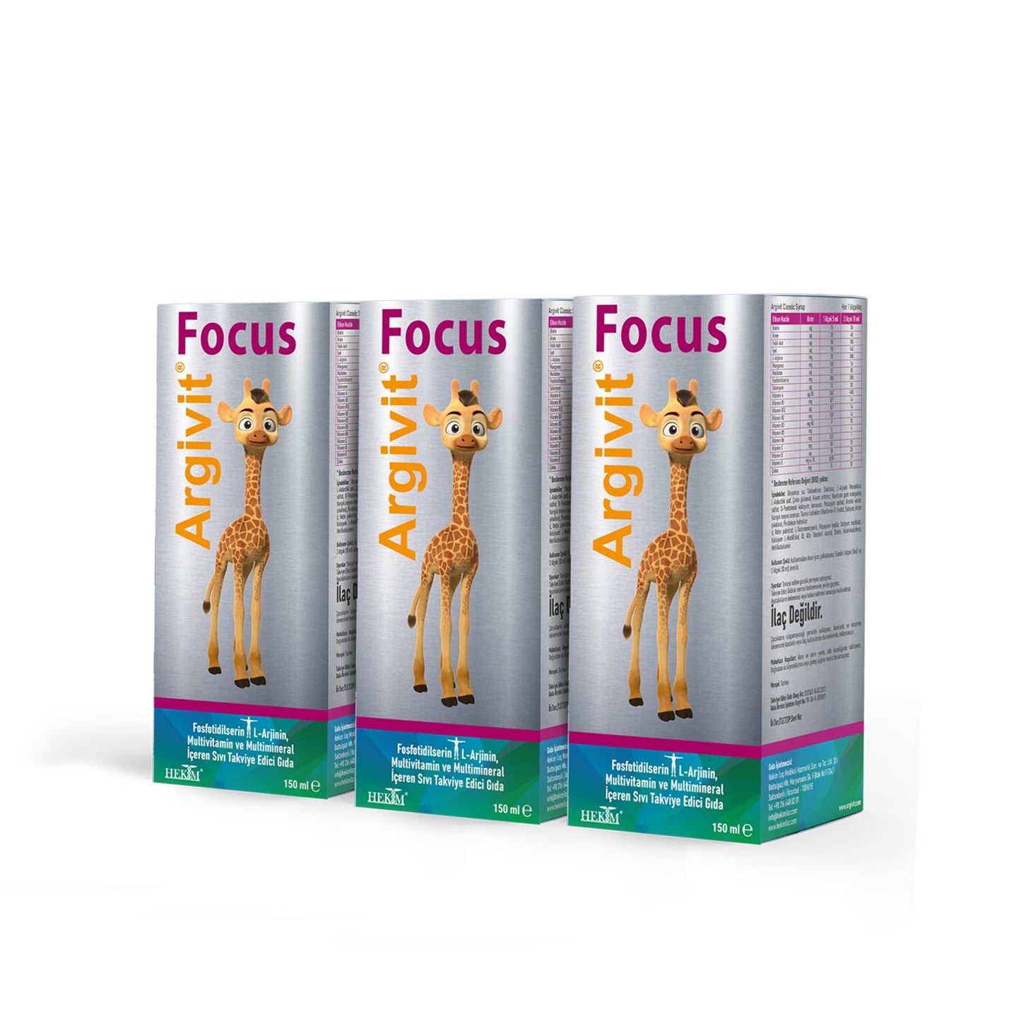 Argivit Focus Syrup 3 X 150 ml Supplementary Food Containing L-Arginine...