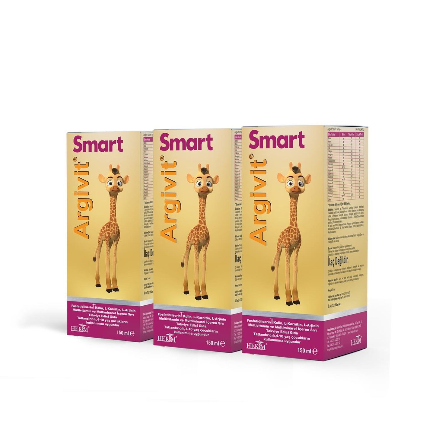 Argivit Smart Syrup 150 ml 3 Pcs Liquid Food Supplement L-Arginine, Multivitamin and Multimineral